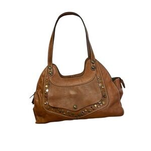 Patricia Nash Ergo Shoulder Bag Brown Leather Studded Hobo Boho Western 14x9in